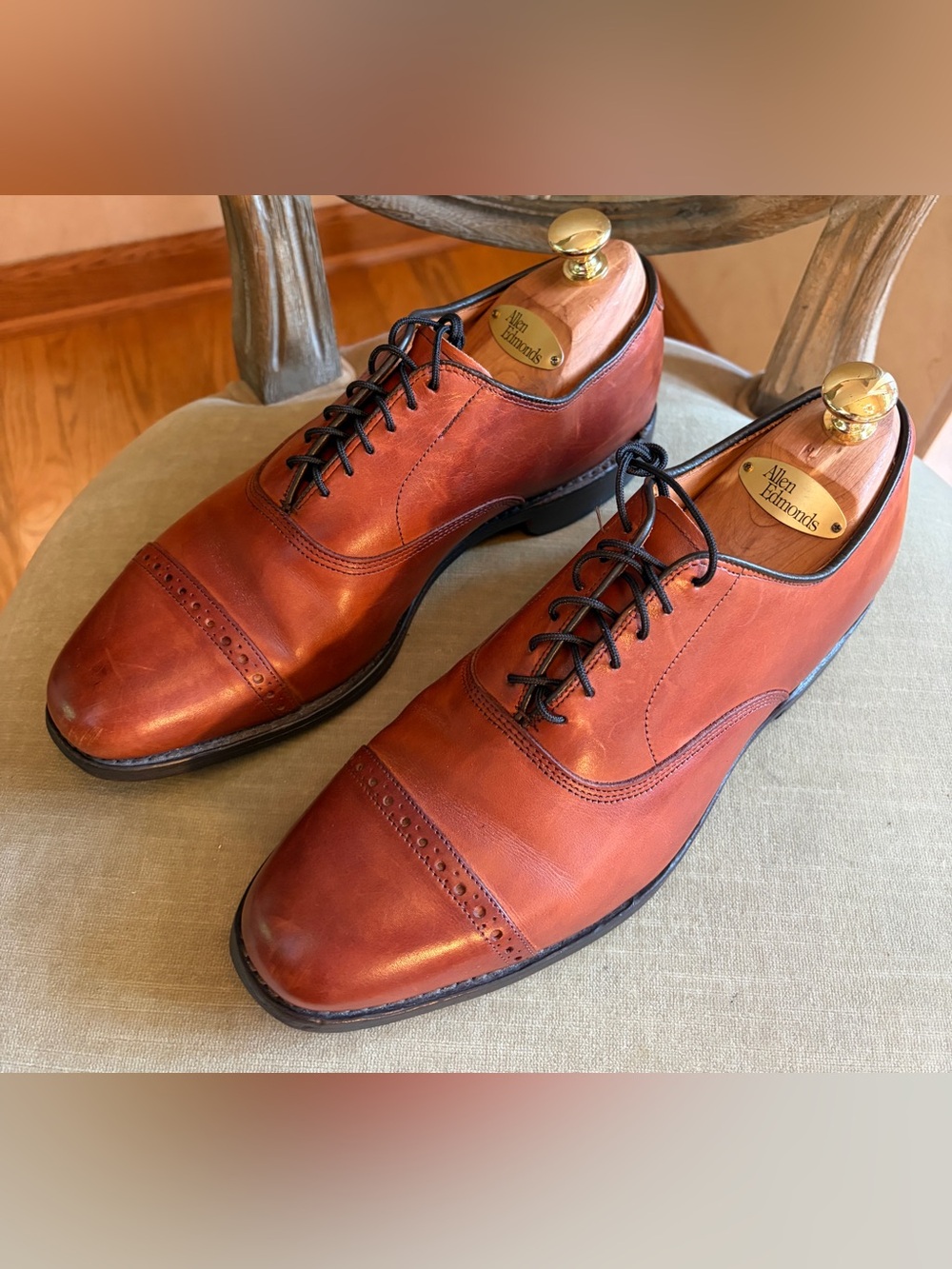 Allen Edmonds Byron All Leather Cap Toe Oxfords 8.5 D Brown